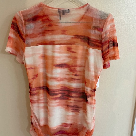 DKNY Orange Ruched Side Top, Size Large - Picture 2 of 5